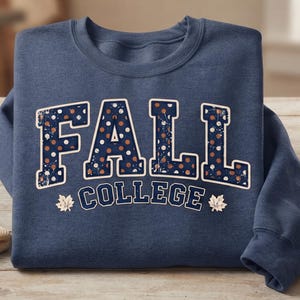 Fall College PNG Retro Varsity Chenille Patch Style Sublimation Design Polka Dot Maple Leaf Autumn Back To School Graphic Digital Download