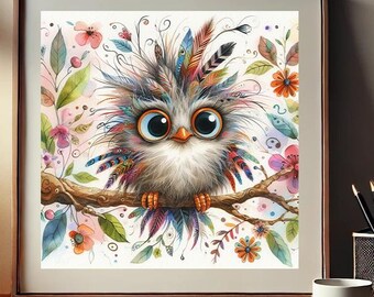 Funny Watercolor Bird Clipart Digital Download