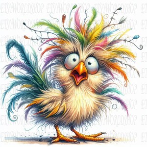 Gráfico de acuarela de Crazy Chicken, gráfico de sublimación, descarga digital, Crazy Chicken