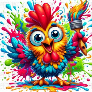 Crazy Chicken Png Sublimation Design,Crazy Chicken Watercolor Graphic