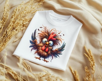 Sassy Crazy Chicken PNG | Funny Watercolor Rooster Clipart (Digital Download)