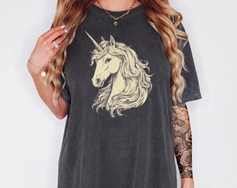 Retro Unicorn Shirt, Whimsigoth Tee, Vintage Magical Unicorn Tshirt, Fairycore, Dark Fantasy Art Tshirt, Unisex Comfort Colors, Dark Unicorn