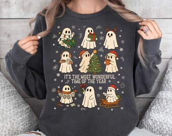 Most Wonderful Time Ghost Sweatshirt – Cute Christmas Ghostcore Sweater, Spooky Holiday Winter Shirt, Funny Xmas Gift
