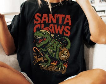 Funny Christmas Shirt Grumpy Christmas Tshirt, T-Rex Christmas Shirt, Creepy Santa Tshirt Creepy Christmas Shirt, Unhinged Christmas Tshirt