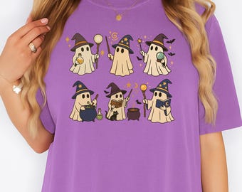 Cute Wizard Ghost Shirt | Spooky Cute Wizard Pullover | Ghostcore Witchy Crewneck | Cottagecore Halloween Magic Cozy Gift, Magic Lover shirt