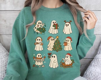 Christmas Ghost Sweatshirt – Cute Spooky Holiday Sweater, Cozy Ghostcore Xmas Shirt, Funny Winter Gift Top