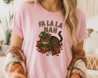Funny Christmas Cat Shirt – Grumpy Fa La La Nah T-Shirt, Sarcastic Holiday Graphic Tee, Cat Lover Xmas Gift Top