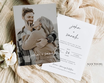Minimalist Wedding Invitation Template, Wedding Invitation Template with Photo, Modern Simple Wedding Invite, Photo Wedding Invitation #W06