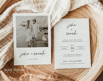 Minimalist Wedding Invitation Template, Wedding Invitation Template with Photo, Modern Simple Wedding Invite, Photo Wedding Invitation #W05