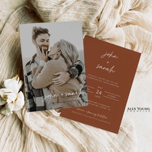 Minimalist Wedding Invitation Template, Terracotta Wedding Invite, Modern Burnt Orange Wedding Invite, Minimalist Photo Wedding Invite, #W02
