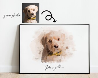 Huisdier portret op maat, aquarel huisdier Memorial, afdrukbare huisdier kunst aan de muur, gepersonaliseerd schilderij van foto, gepersonaliseerde hond eigenaar cadeau, digitaal