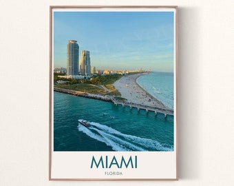 Impresión mínima de Miami, cartel de viajes de Miami, impresión de carteles de Estados Unidos, impresión de carteles de viajes de Miami Florida, regalo de cumpleaños, regalo de bodas