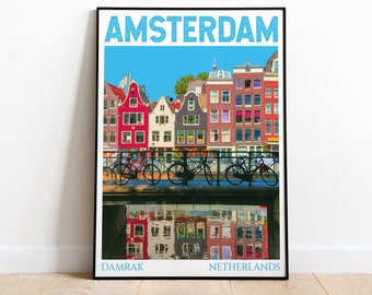 Amsterdam Travel Poster, Amsterdam Travel Print, Netherlands Poster, Amsterdam Poster Prints, Travel Poster, Travel Wall Art, Wedding Gift