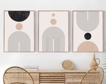 Mid Century Modern Wall Art Print Set of 2, Black Pink Abstract ...