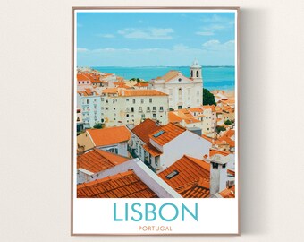 Affiche minimaliste de Lisbonne, impression d'affiche de voyage de Lisbonne, affiche de Lisbonne, Alfama, peinture du Portugal, décoration murale, affiche de voyage, art mural de voyage