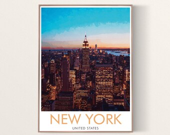New York Minimalist Travel Poster - Manhattan Skyline featuring Empire State, NYC Print, New York poster, Manhattan poster, Birthday present