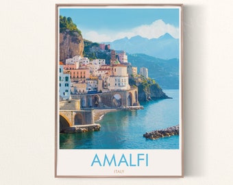 Amalfi Stampa Oceano, Poster di Amalfi con Atrani, Amalfi Poster Wall Art Decor Opera d'arte stampabile, Amalfi Wall Decor, Amalfitana, Italia