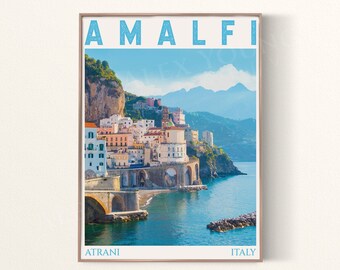 Amalfi Stampa Oceano, Poster di Amalfi con Atrani, Amalfi Poster Wall Art Decor Opera d'arte stampabile, Amalfi Wall Decor, Amalfitana, Italia