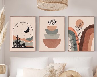 Mid Century Modern Wall Art Print Set of 3, Boho wall decor, Abstract Wall Art set of 3, Printable Gallery set 3 Boho Wall Art of 3 Prints