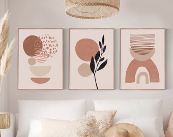 Geometric Art Print Set of 3, Mid Century Modern Art, Geometric Wall Art, Semicircle Shapes, Digital download, Abstract Terracotta Art