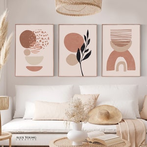 Geometric Art Print Set of 3, Mid Century Modern Art, Geometric Wall Art, Semicircle Shapes, Digital download, Abstract Terracotta Art