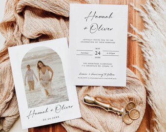Minimalist Wedding Invitation Template, Wedding Invitation Template with Photo, Modern Simple Wedding Invite, Photo Wedding Invitation #W01