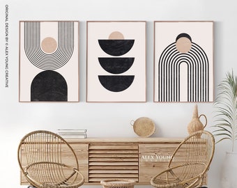 Mid Century Modern Wall Art Print Set of 2, Black Pink Abstract ...