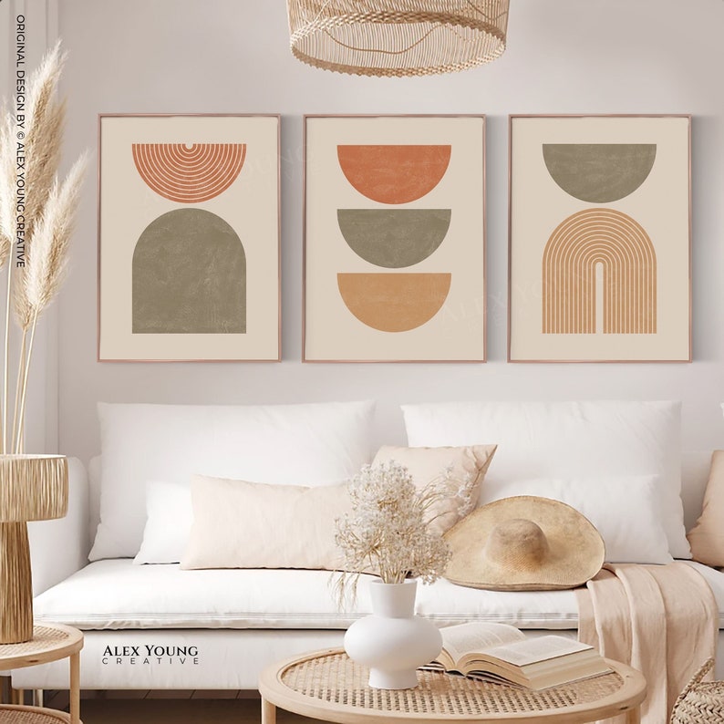 Geometric Art Print Set of 3, Mid Century Modern Art, Geometric Wall ...