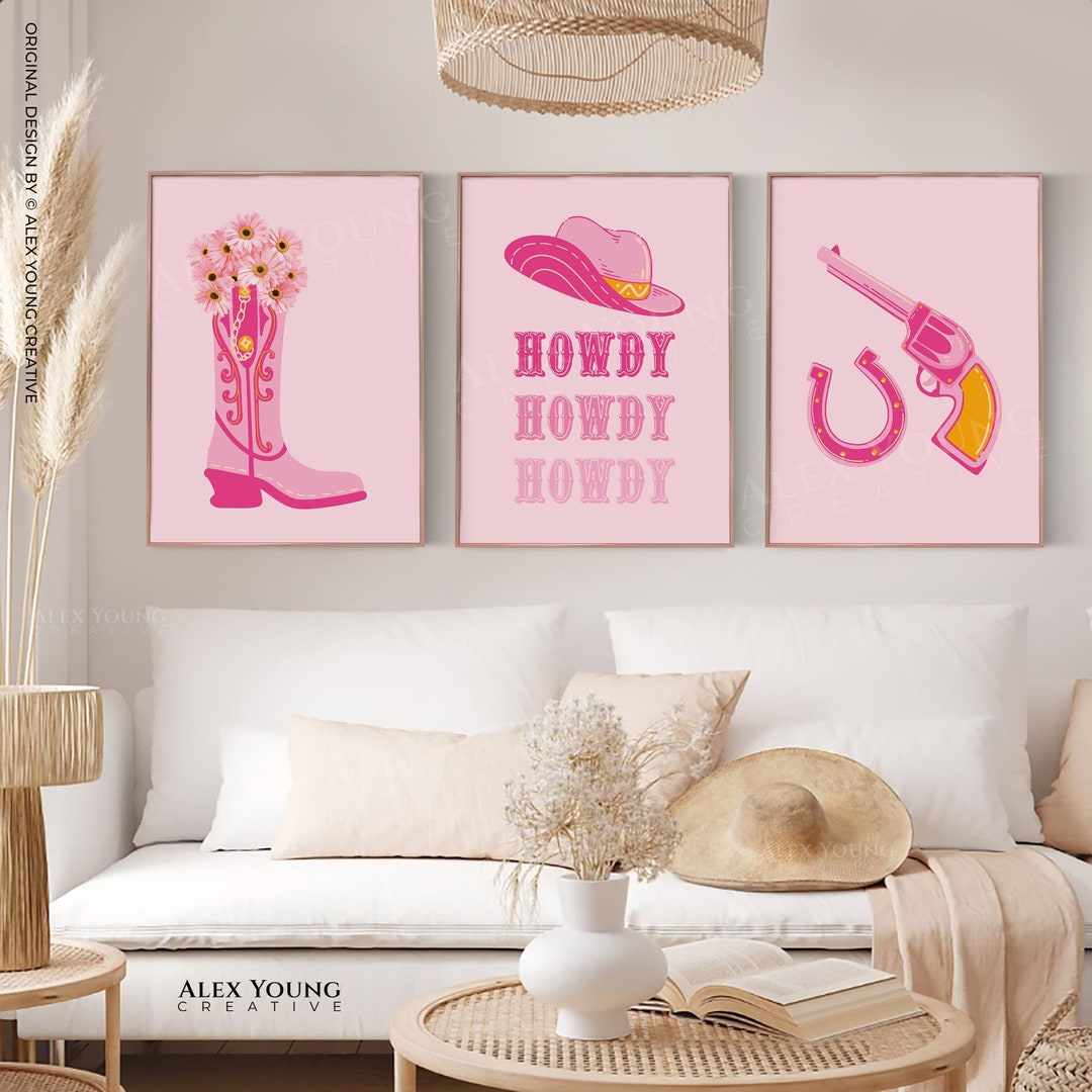 Cowgirl Poster Set of 3, Pink Rodeo Poster Print, Retro Style Poster ...