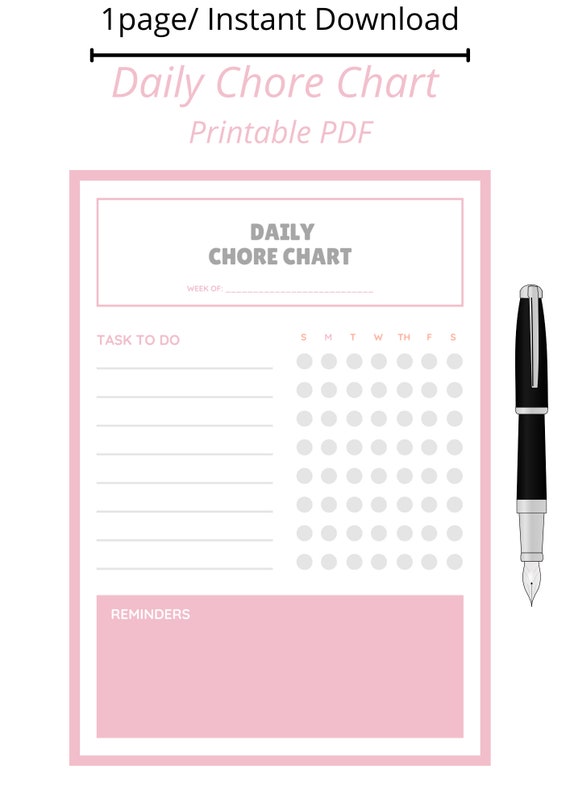 Daily Chore Chart Printable Productivity Planner Daily to Do | Etsy