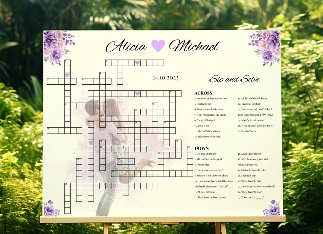 Custom Crossword Puzzle, Giant Crossword Puzzle, Sip and Solve, Wedding