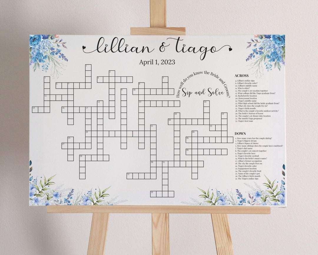 Custom Crossword Puzzle, Giant Crossword Puzzle, Sip & Solve Puzzle