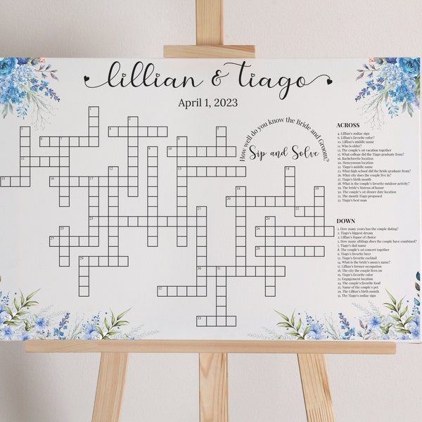 Custom Crossword Puzzle, Giant Crossword Puzzle, Sip & Solve Puzzle, Wedding Crossword, Extra Large Puzzle, Minimalist, Boho Digital Deliver