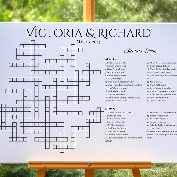 Custom Crossword Puzzle, Giant Crossword Puzzle, Sip & Solve Puzzle, Wedding Crossword, Extra Large Puzzle, Minimalist, Boho Digital Deliver