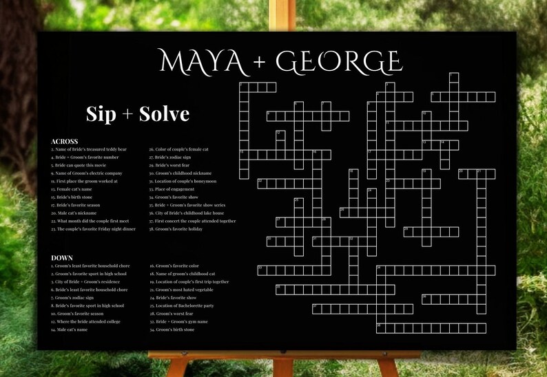 Custom Crossword Puzzle, Giant Crossword Puzzle, Sip & Solve Puzzle
