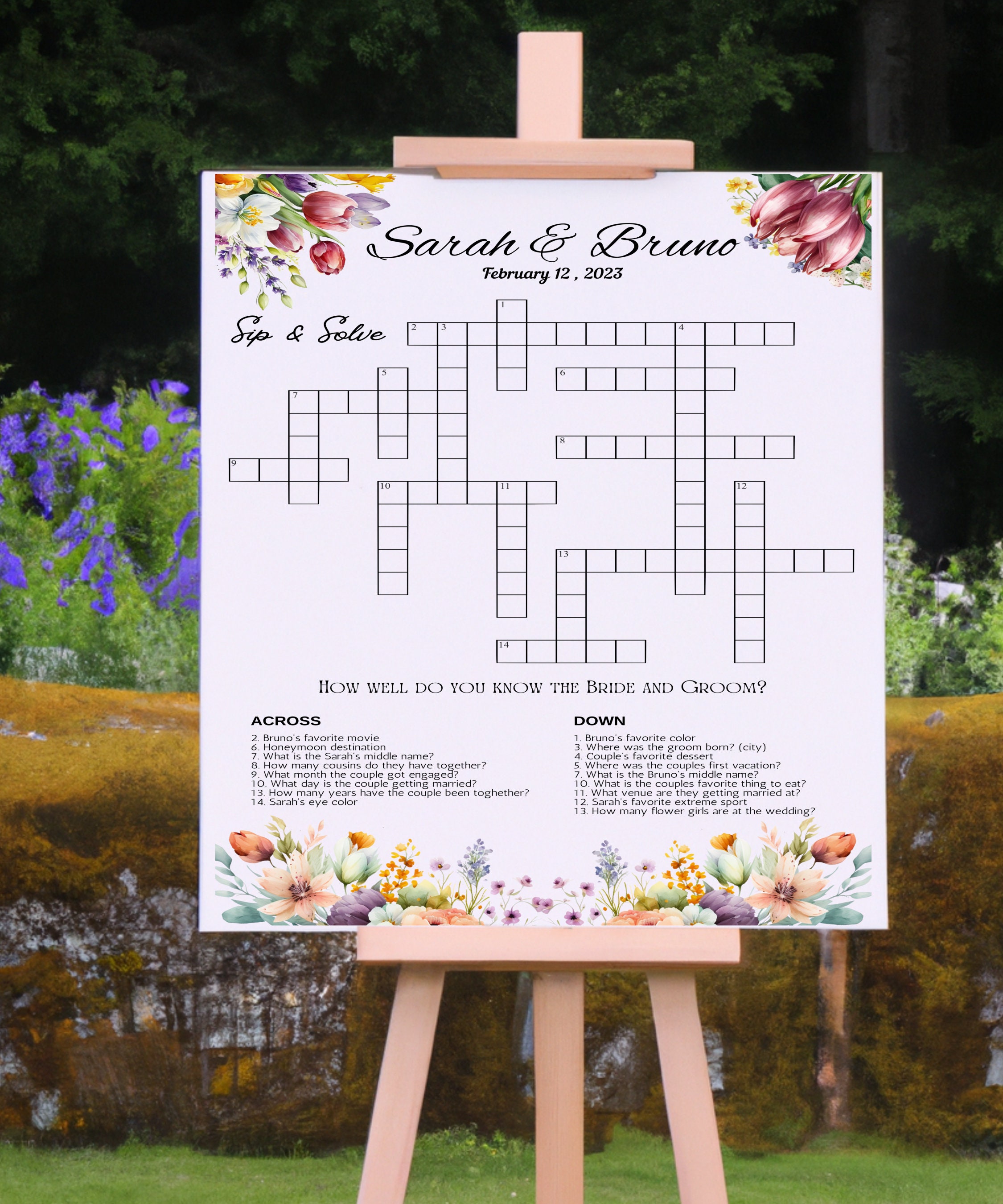 Custom Crossword Puzzle, Giant Crossword Puzzle, Sip & Solve Crossword