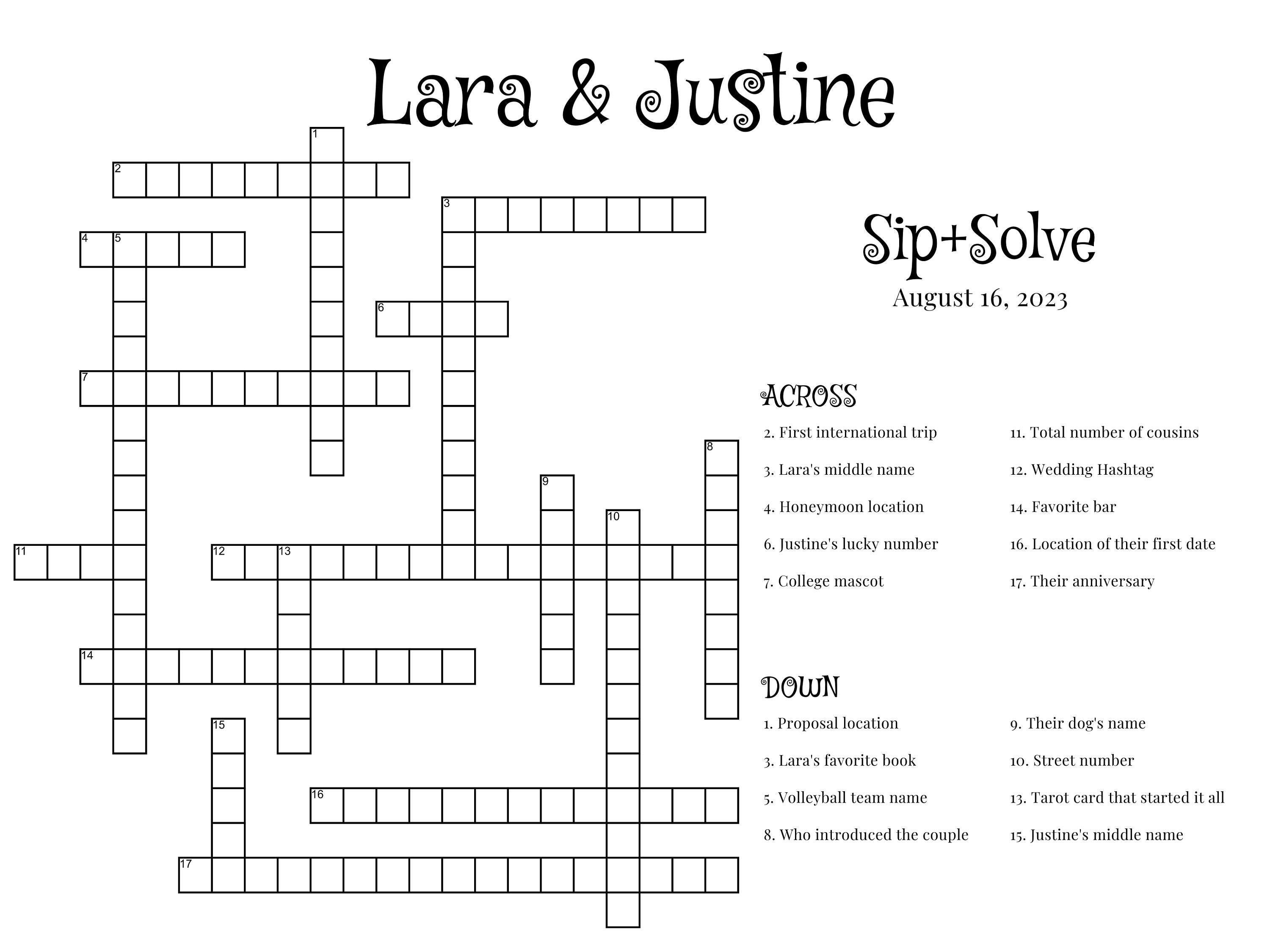Custom Crossword Puzzle Giant Crossword Puzzle Sip & Solve Etsy