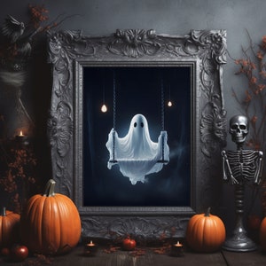 Baby ghost on a swing, Halloween Digital Print, Halloween Decor, Kids room halloween decoration, Ghost Decor, Halloween printable, JPG