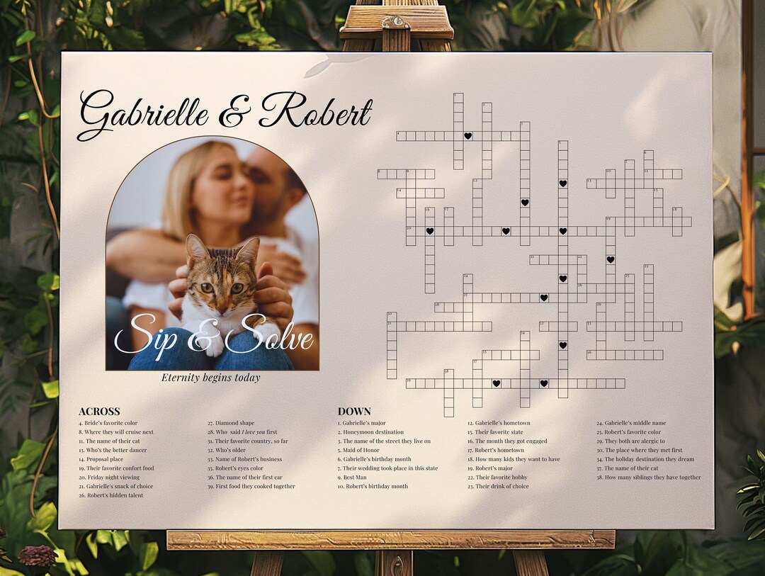 Custom Crossword Puzzle, Giant Crossword Puzzle, Sip & Solve Puzzle