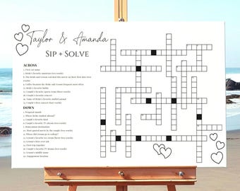 Custom Wedding Crossword Puzzle: Sip & Solve, Minimalist Heart (Digital Delivery)