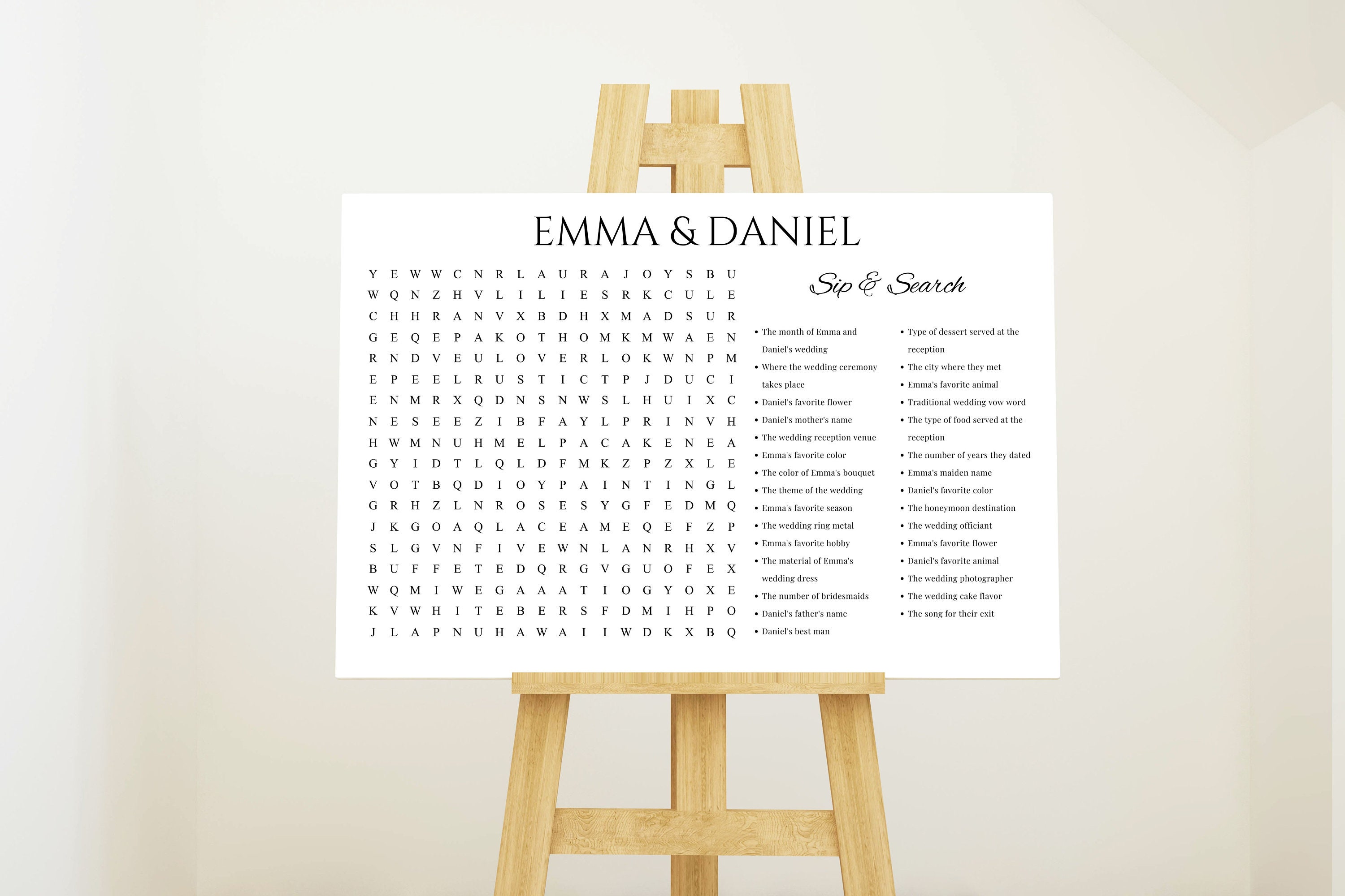 Custom Wedding Wordsearch Giant Wordsearch Puzzle Sip &amp; - Etsy