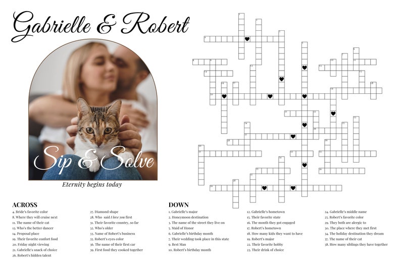 Custom Crossword Puzzle, Giant Crossword Puzzle, Sip & Solve Puzzle