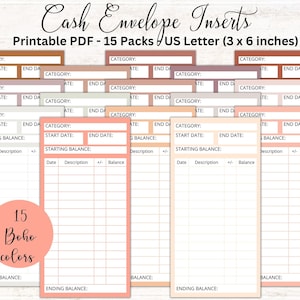 Geldumschlag Einlagen, Cash Tracker, Barausgaben Log, Budgetierung, druckbare Einlage, Spending Tracker, Expense Tracker, Boho Style, A6, 3x6