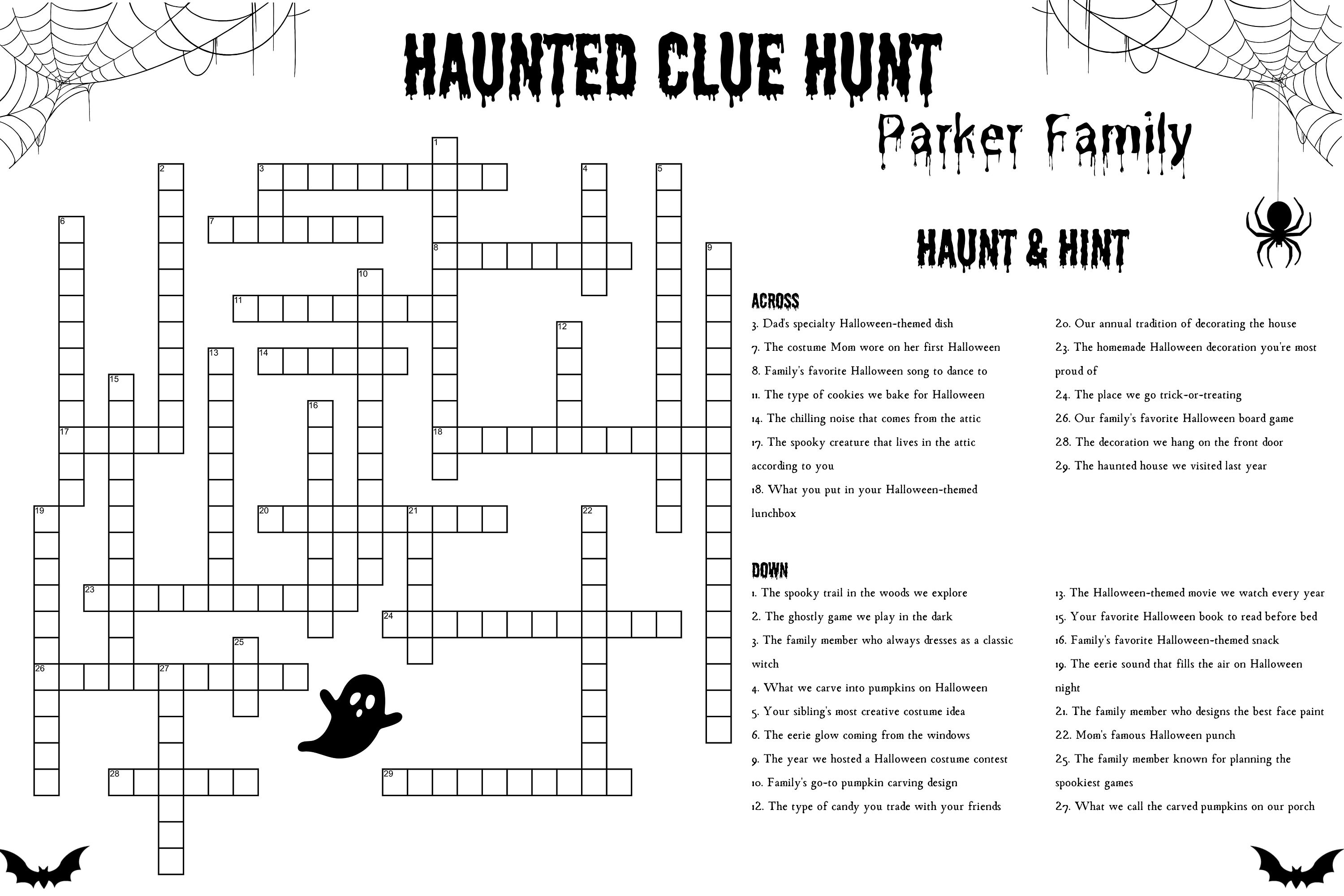 Custom halloween crossword puzzle: family activity (digital deliver) - etsy