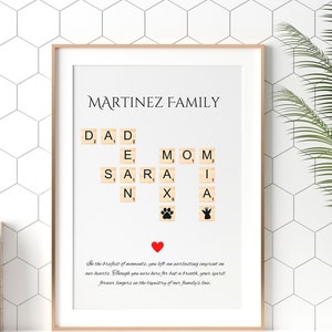 Signo de nombre de familia personalizado, mosaico de carta familiar personalizado, impresión de crucigrama, crucigrama de nombre, regalo de Navidad, crucigrama personalizado