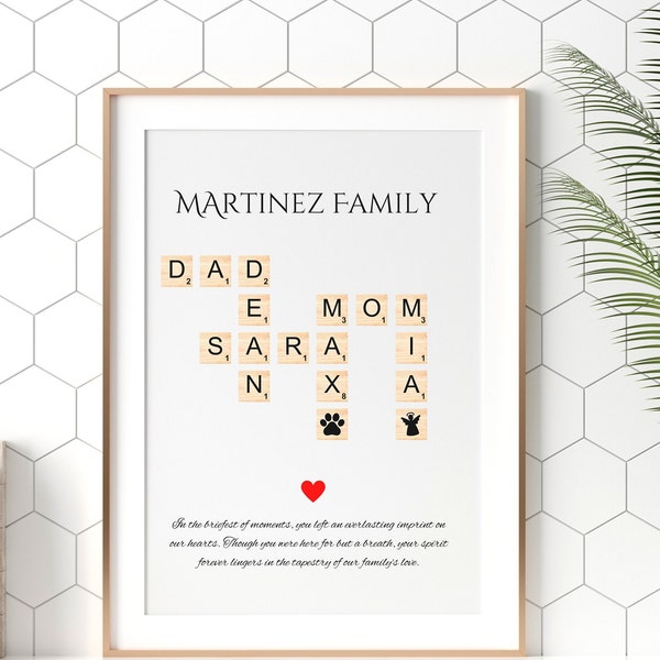 CustomFamily Name Sign, Custom Family Letter Tile, Crossword Scrabble Print, Name Crossword Puzzle, Christmas gift, Custom crossword