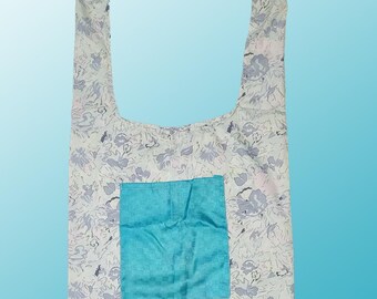 Wevez White & Blue Sari Silk Lightweight Shoulder Bag with Pocket