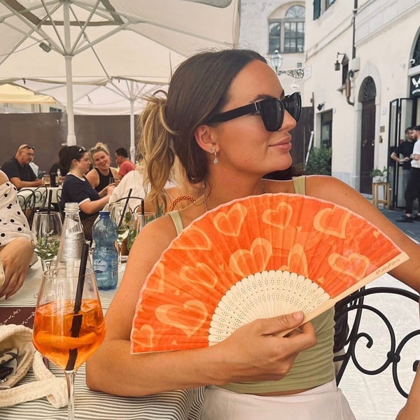 Orange Fan- Funky Bamboo Foldable Hand Fan- Rave and Festival Accessory (Ibiza Sunset Fan)