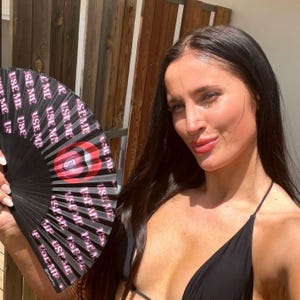 Use Me or Lose Me – Black Fan with Hot Pink text & Red Lips Funky Bamboo Folding Hand Fan
