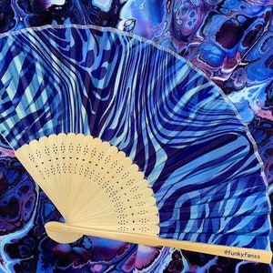 Blue Fan - Foldable, Funky Hand Fan- Rave and festival accessory ( Blue Lagoon)